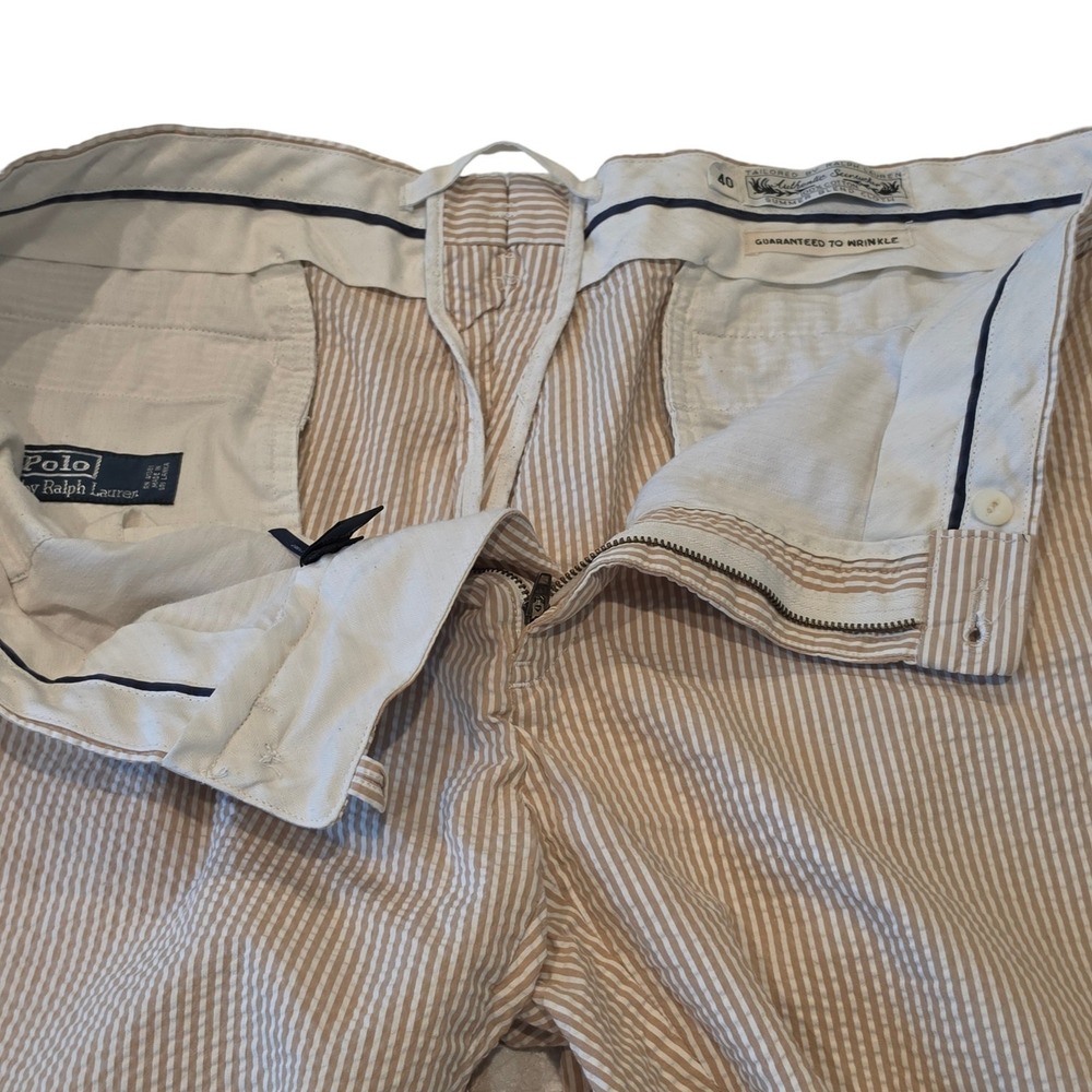 Polo Ralph Lauren Mens Seersucker Shorts Tan White Striped Cotton 40 - Picture 5 of 12